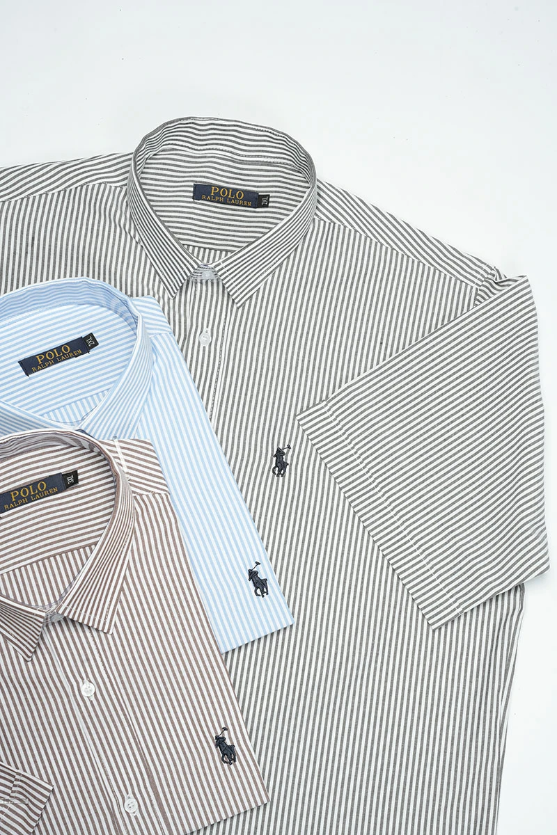 Pack 3 Chemises Ralph Demi-Manches rayée – Chambray Cotton Ref-RR1QQ30N