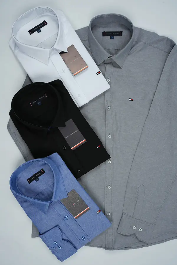 Pack de 4 Chemises Tommy Oxford coton piqué Ref-Pck07810( Bleu roi + Blanche + Gris clair + Noir )