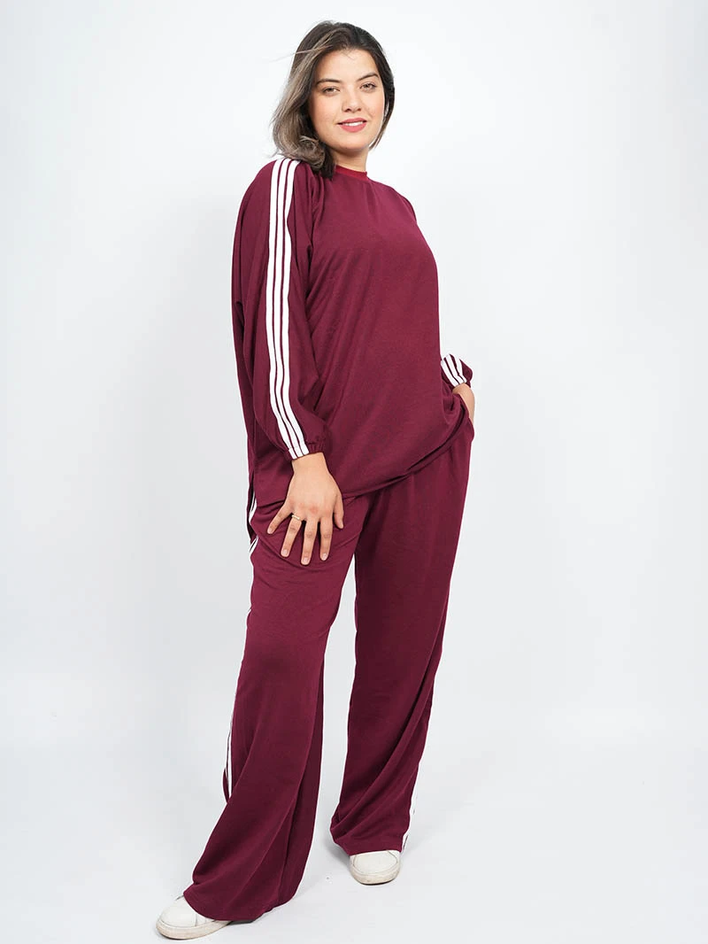 Ensemble sweat-shirt rayé à col rond et pantalon Baggy