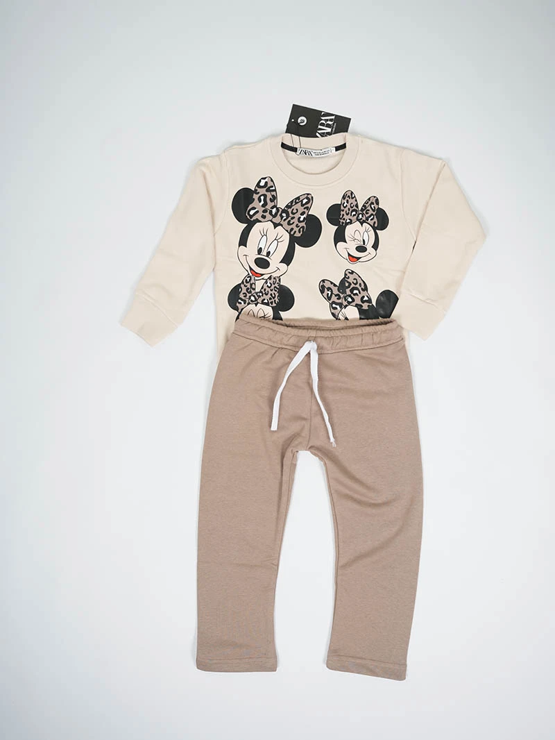 Ensemble 3D Minnie Mouse Beige & marron en premuim montonet Turc