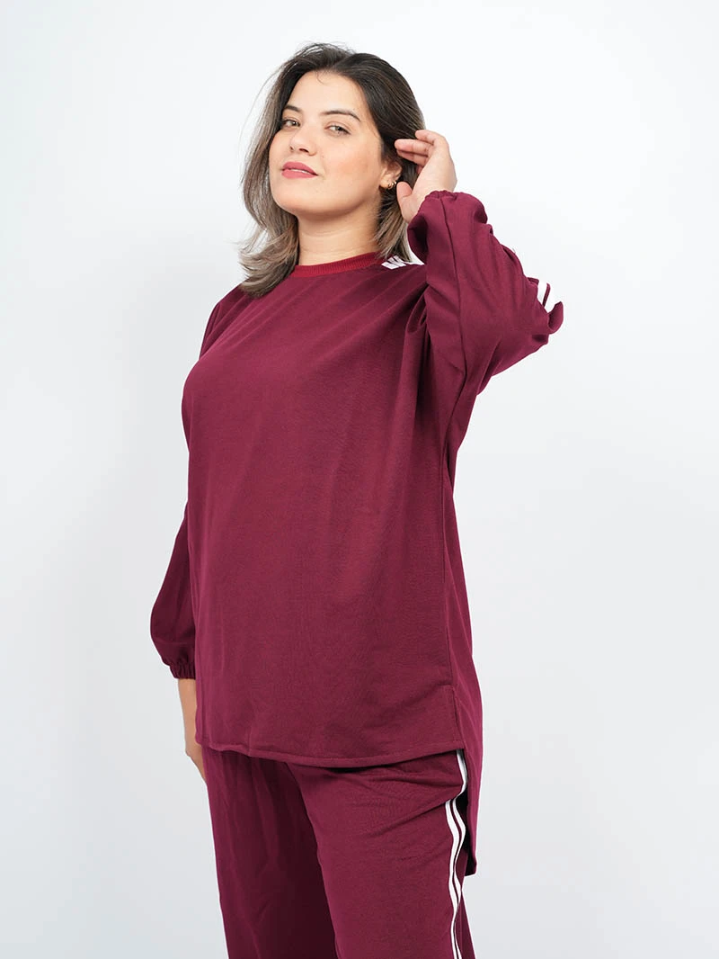 Ensemble sweat-shirt rayé à col rond et pantalon Baggy