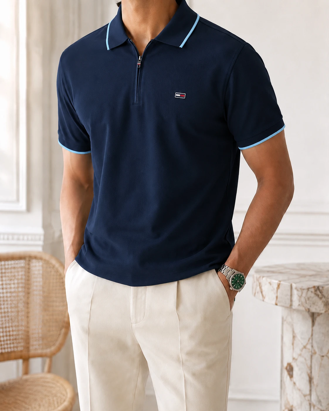Polo shirt Tommy Demi Zip en coton piqué de Luxe Ref-PTH33N0-V