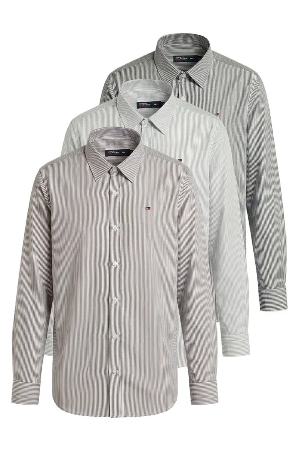 Pack Des Boss – 3 Chemises Tommy Rayée 100% Coton Oxford