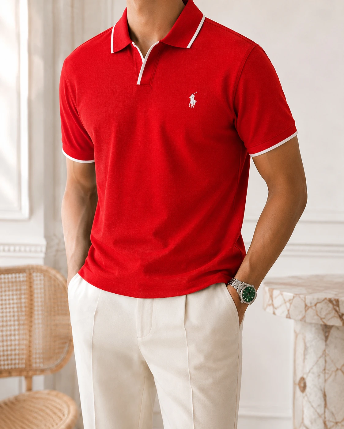 Polo shirt Ralph Lauren col V en coton piqué Premuim