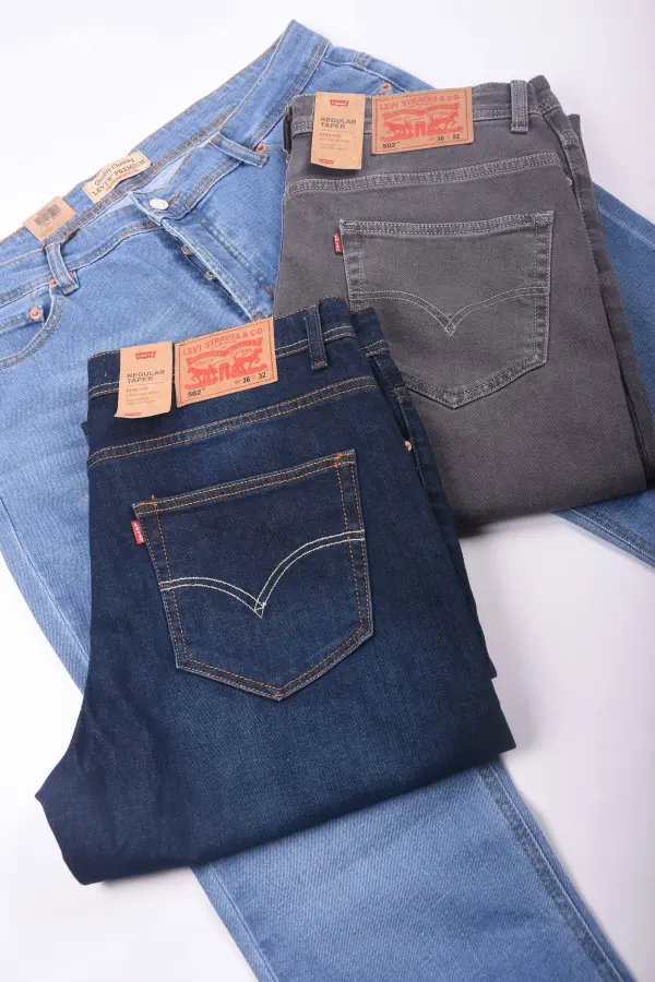 Pack de 3 jeans De luxe coupe Normal  ( Bleu petrole + Bleu clair + Gris )