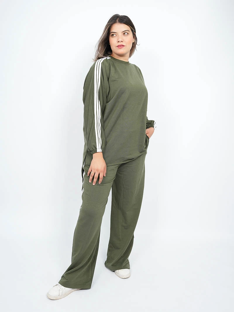 Ensemble sweat-shirt rayé à col rond et pantalon Baggy