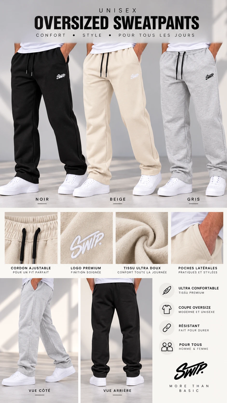 Pack de 3 Sweatpants Oversize STWD. – Le Style, Le Confort  (Noir, Beige & Gris) 🖤🤎