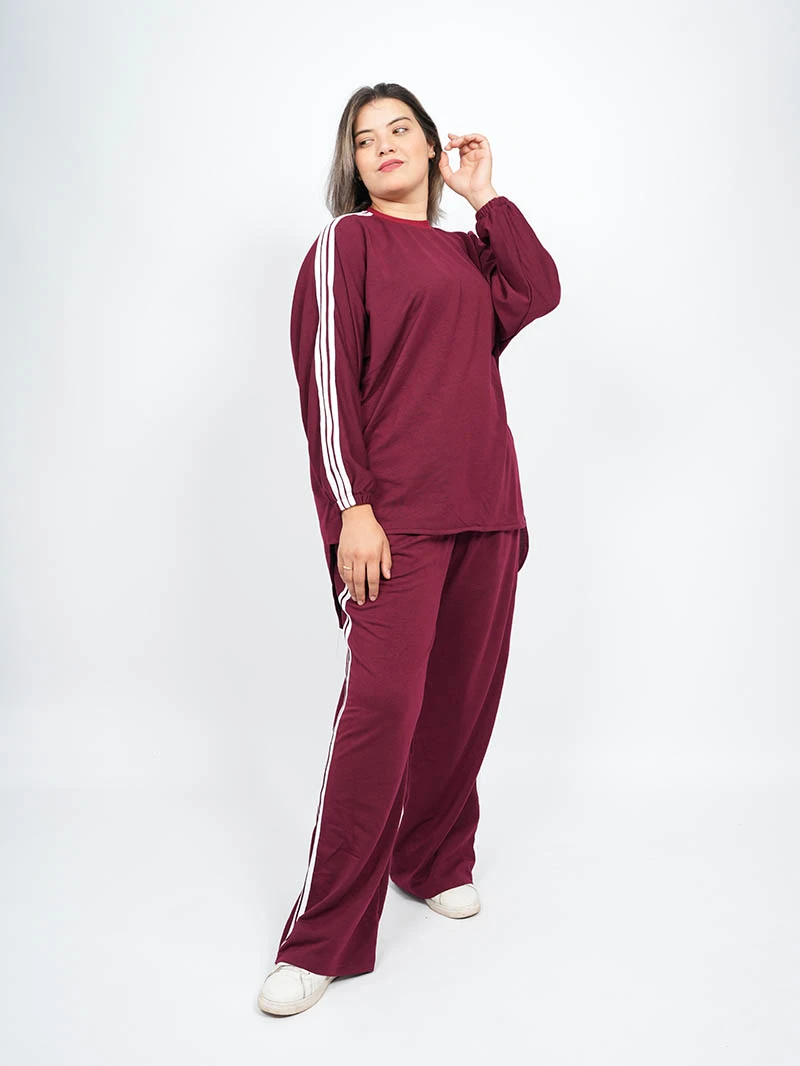 Ensemble sweat-shirt rayé à col rond et pantalon Baggy