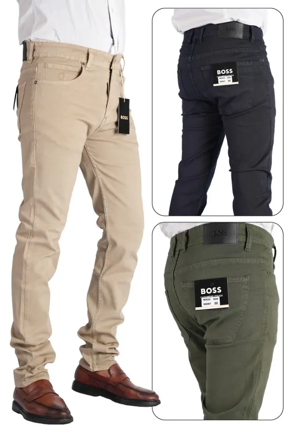 Pack de 3 Pantalons en toile piqué léger 100% coton Coupe Normal Ref-BP3661N9 ( Biege + Noir + Vert Royale )