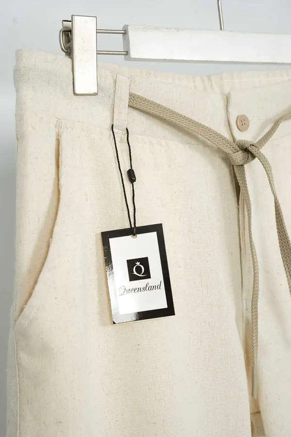 Pantalon Massimo dutti en 100 % Lin Relaxed Fit ( Beige ) Ref-LN722FR