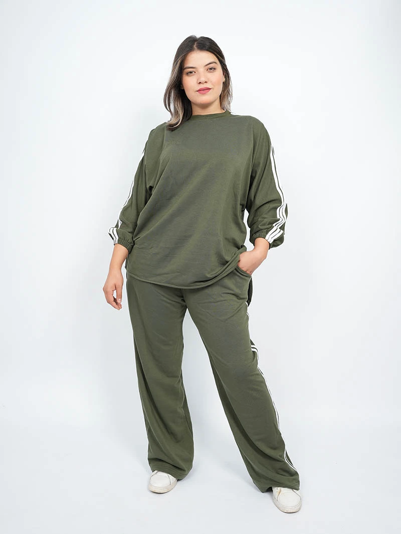 Ensemble sweat-shirt rayé à col rond et pantalon Baggy