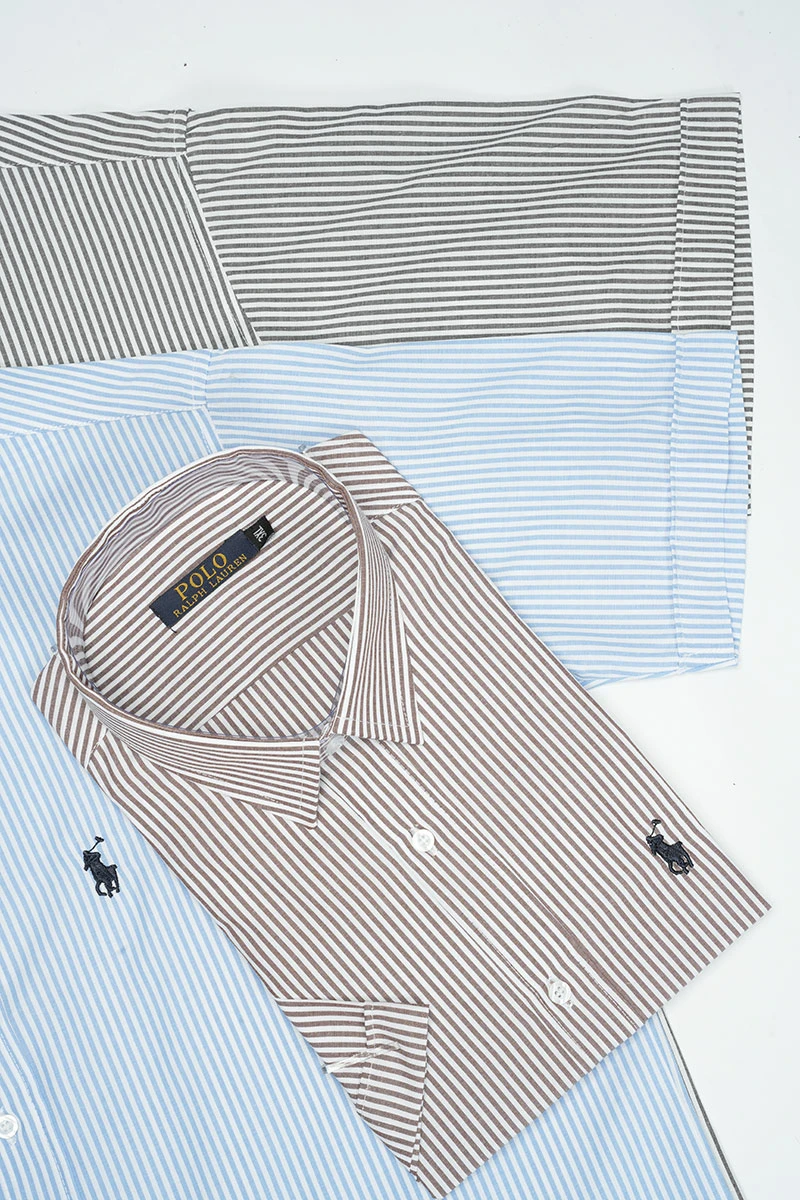 Pack 3 Chemises Ralph Demi-Manches rayée – Chambray Cotton Ref-RR1QQ30N