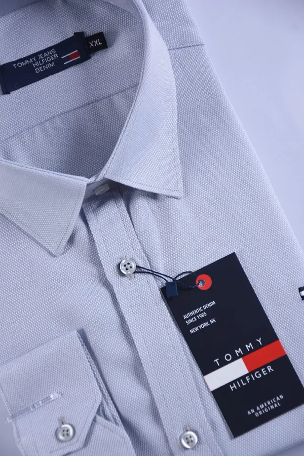 Chemise Tommy Oxford coton piqué Ref-Pc07810 ( Gris clair )