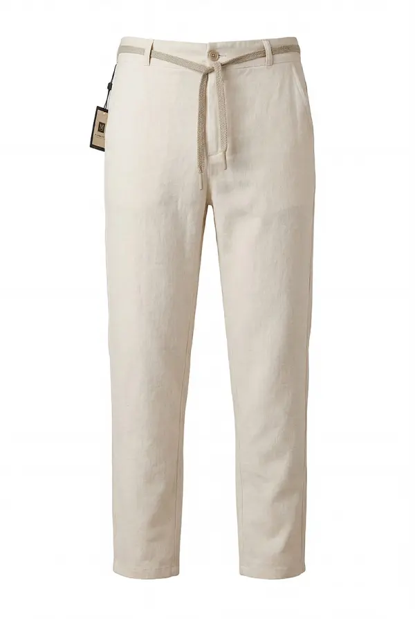Pantalon Massimo dutti en 100 % Lin Relaxed Fit ( Beige ) Ref-LN722FR