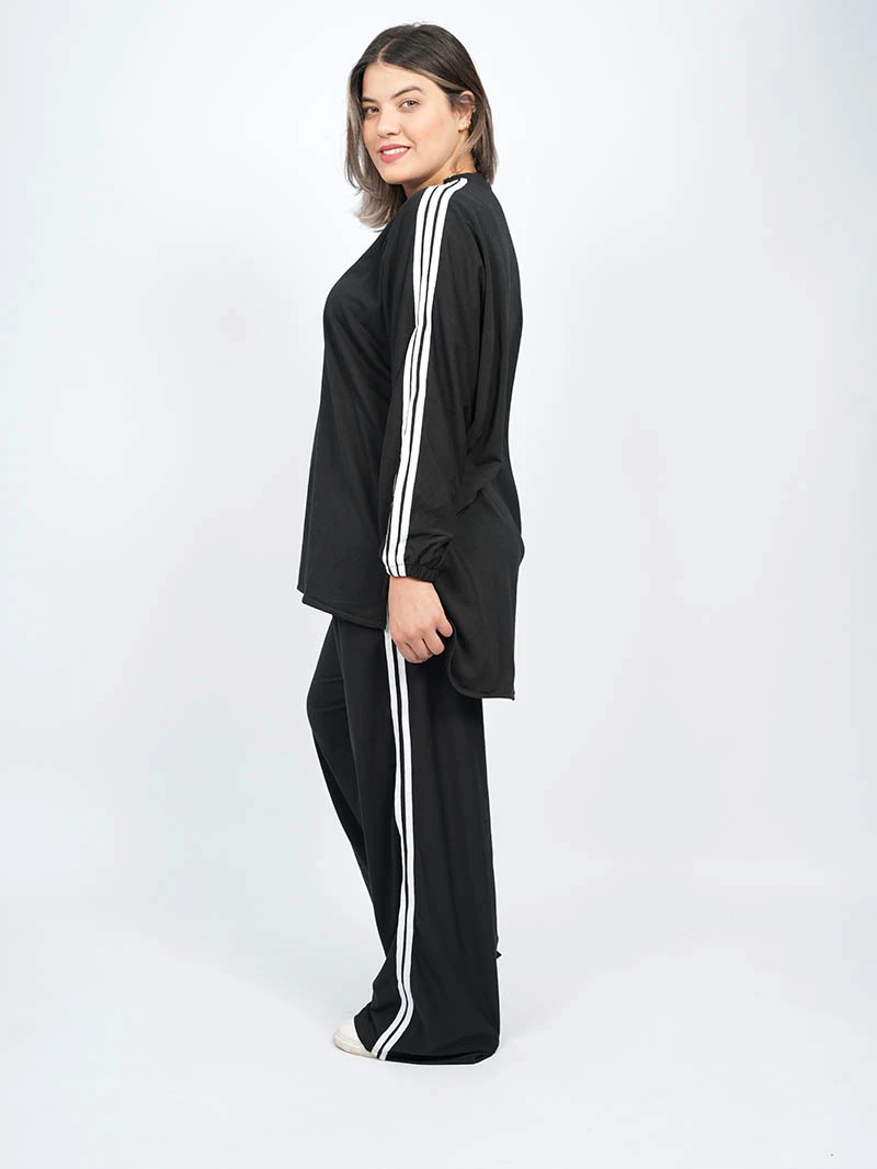 Ensemble sweat-shirt rayé à col rond et pantalon Baggy