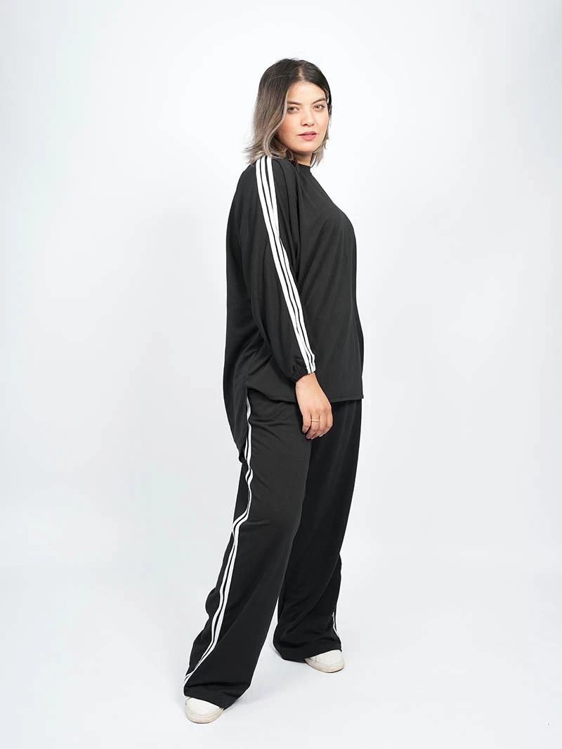 Ensemble sweat-shirt rayé à col rond et pantalon Baggy