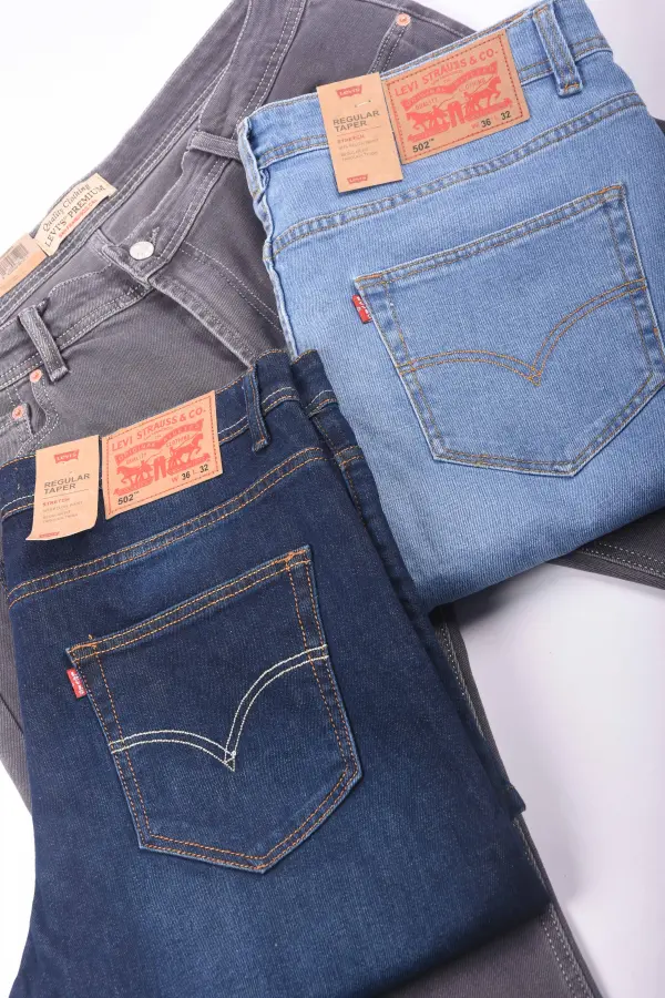 Pack de 3 jeans De luxe coupe Normal  ( Bleu petrole + Bleu clair + Gris )
