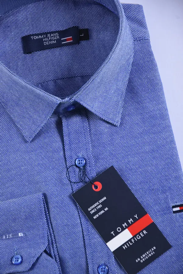 Chemise Tommy Oxford coton piqué Ref-Pc07810 ( Bleu roi )