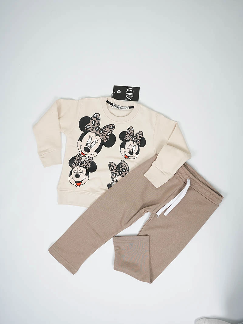 Ensemble 3D Minnie Mouse Beige & marron en premuim montonet Turc