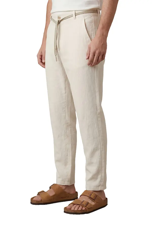 Pantalon Massimo dutti en 100 % Lin Relaxed Fit ( Beige ) Ref-LN722FR