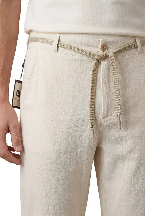 Pantalon Massimo dutti en 100 % Lin Relaxed Fit ( Beige ) Ref-LN722FR