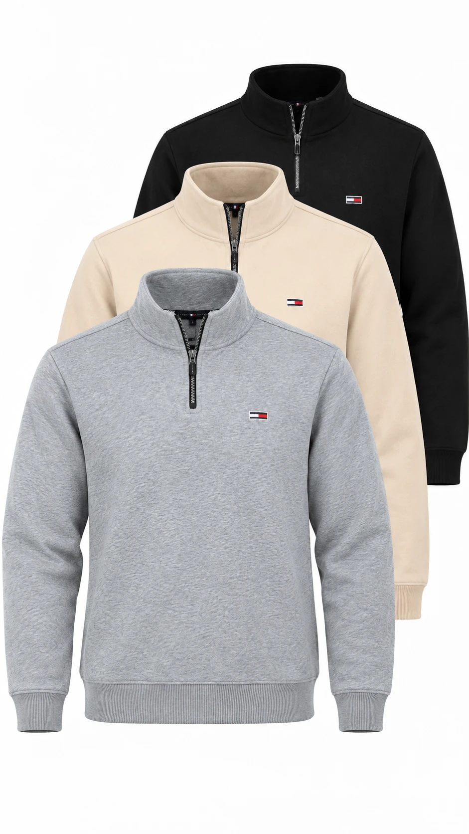 Pack Trio Tommy  Demi-Zip  – 3 Couleurs Premium : Noir, Gris & Beige**