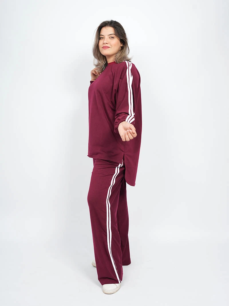 Ensemble sweat-shirt rayé à col rond et pantalon Baggy