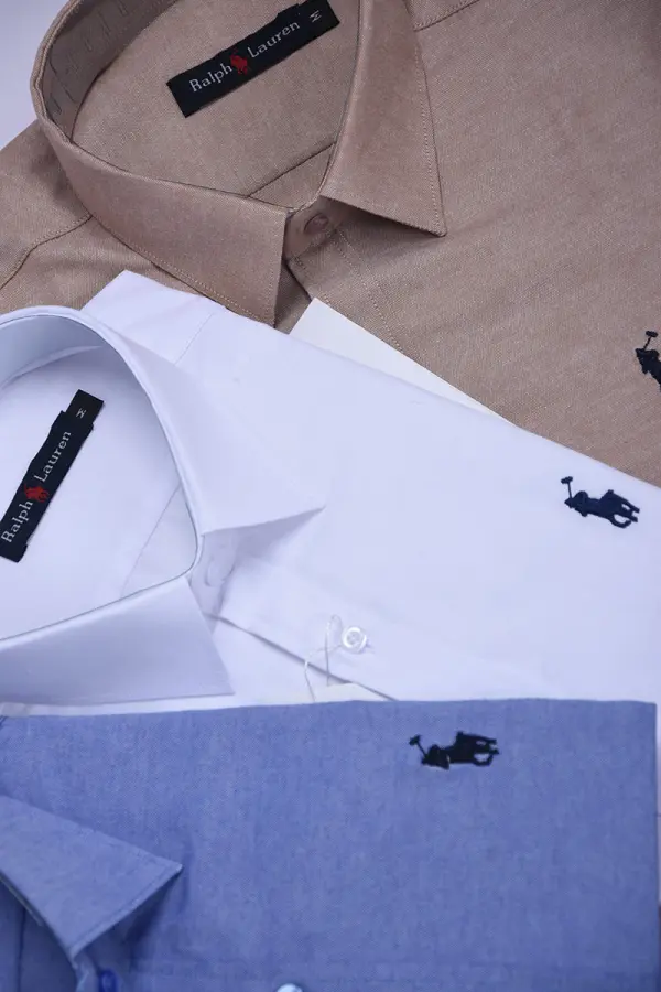 pack de 3 chemises Ralph lauren Oxford demi manche  Ref-CH71001D ( Blanche + Beige + Bleu roi )