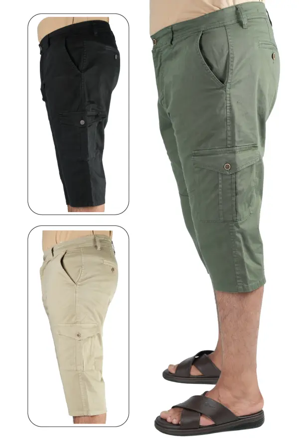 Pack de 3 Pantacourt Massimo Dutti En Toile Léger Ref-PM66251J ( Vert Royale + Beige + Noir )