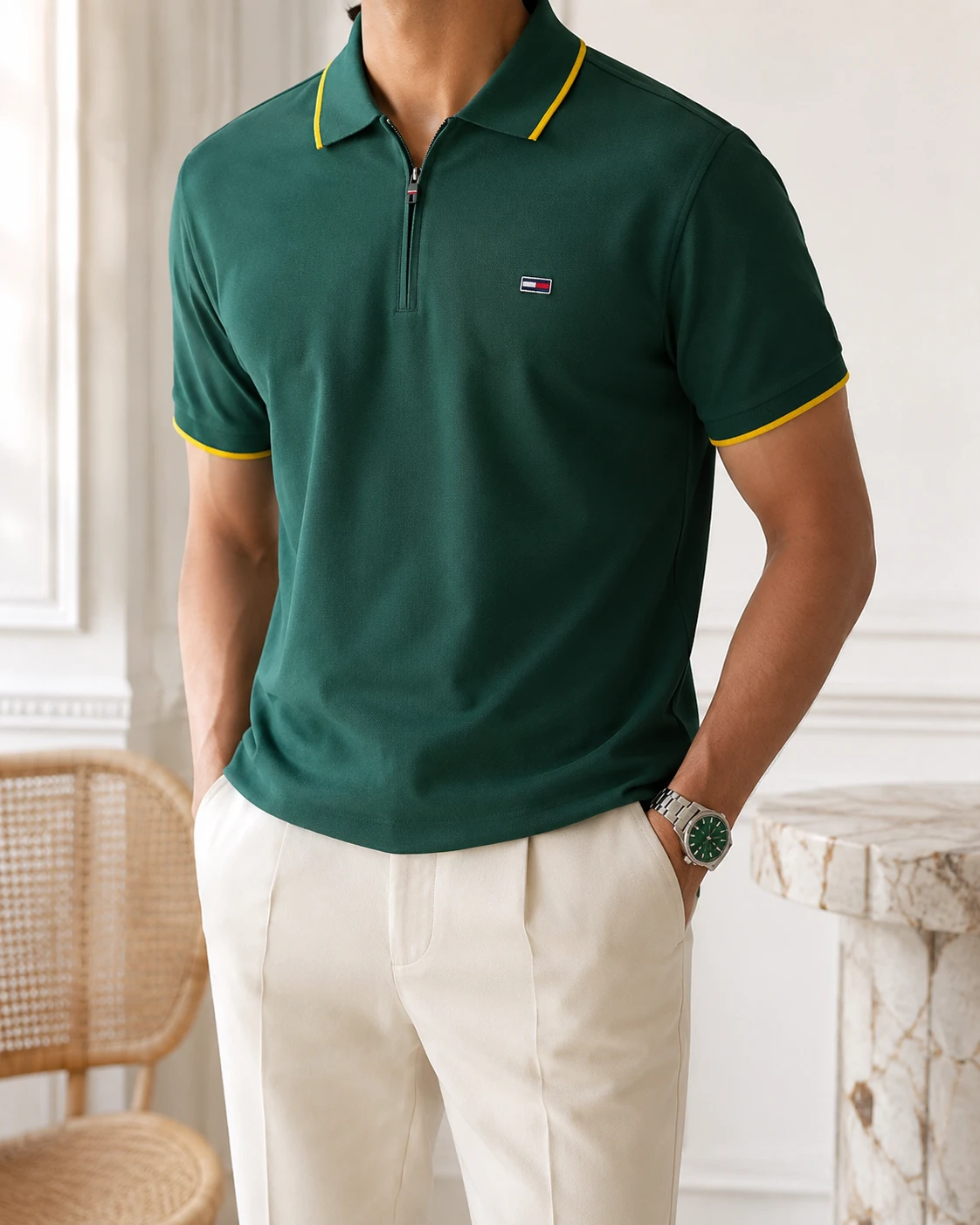 Polo shirt Tommy Demi Zip en coton piqué de Luxe Ref-PTH33N0-V