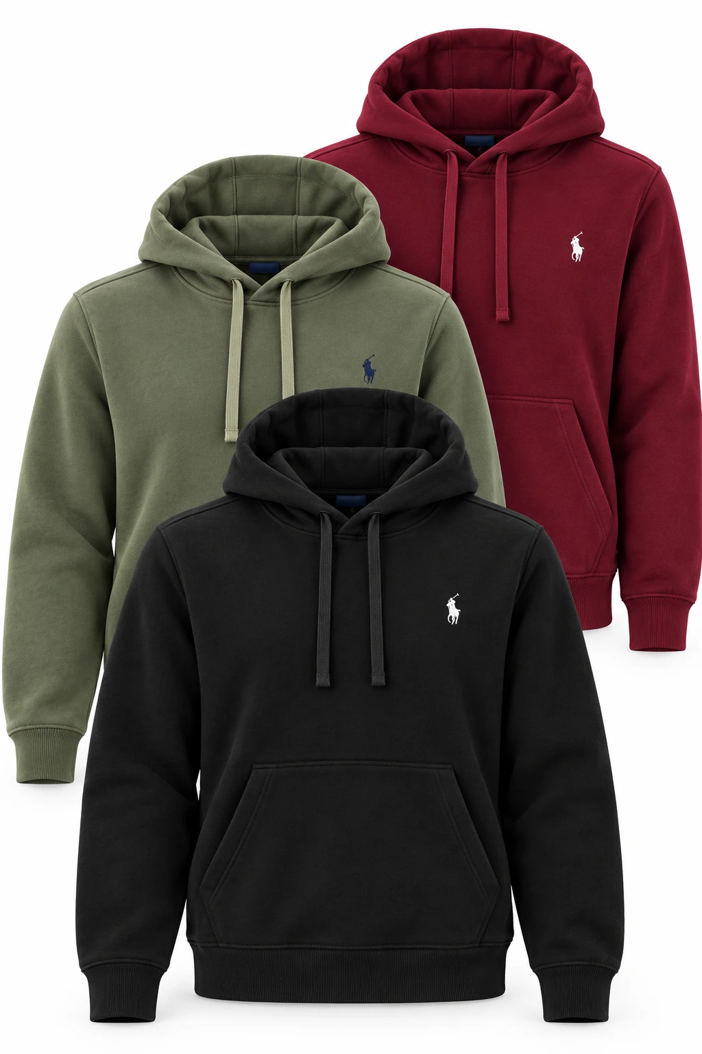 3 HOODIES PREMIUM POUR UN STYLE QUI SE DÉMARQUE ( Bordeau & vert & Noir )