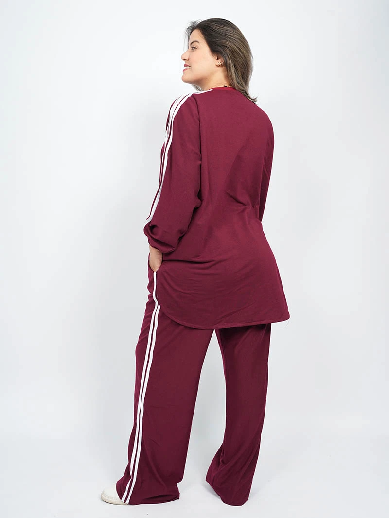 Ensemble sweat-shirt rayé à col rond et pantalon Baggy