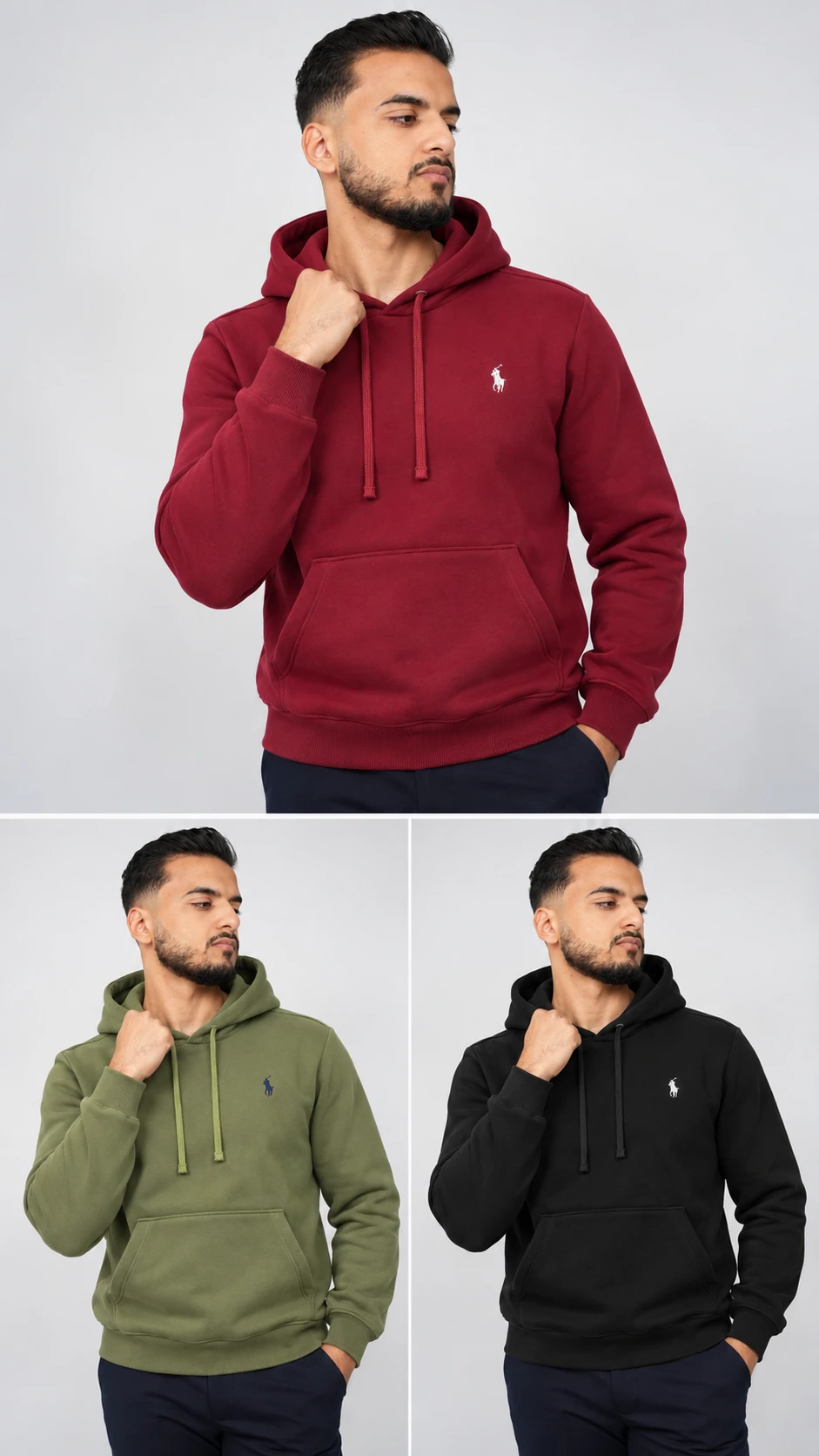 3 HOODIES PREMIUM POUR UN STYLE QUI SE DÉMARQUE ( Bordeau & vert & Noir )