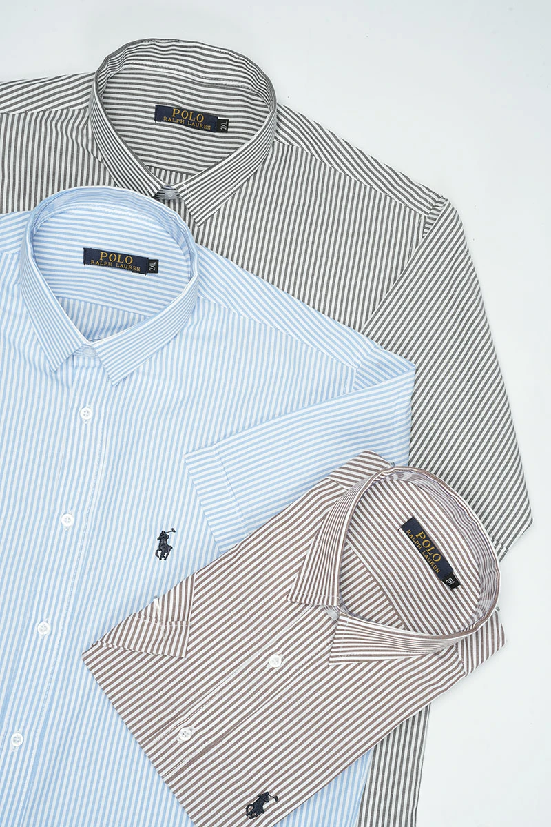 Pack 3 Chemises Ralph Demi-Manches rayée – Chambray Cotton Ref-RR1QQ30N
