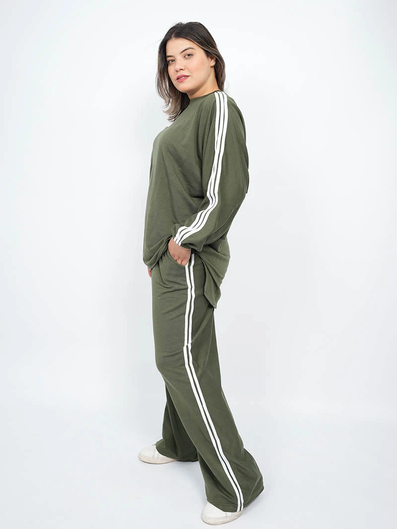Ensemble sweat-shirt rayé à col rond et pantalon Baggy