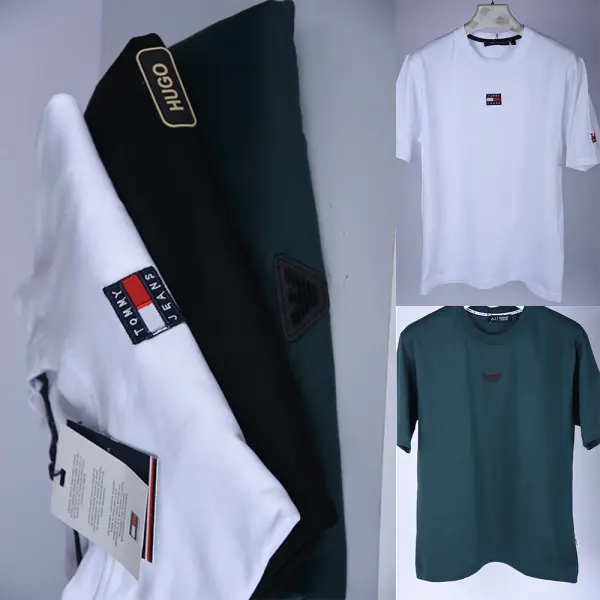 Pack de 3 T-shirts De Luxe en pur coton Ref-BH77231O ( Blanc + Noir + Vert Royale )