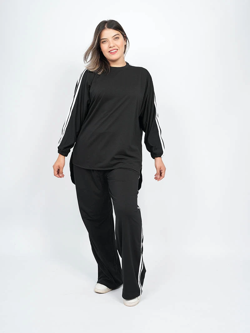 Ensemble sweat-shirt rayé à col rond et pantalon Baggy