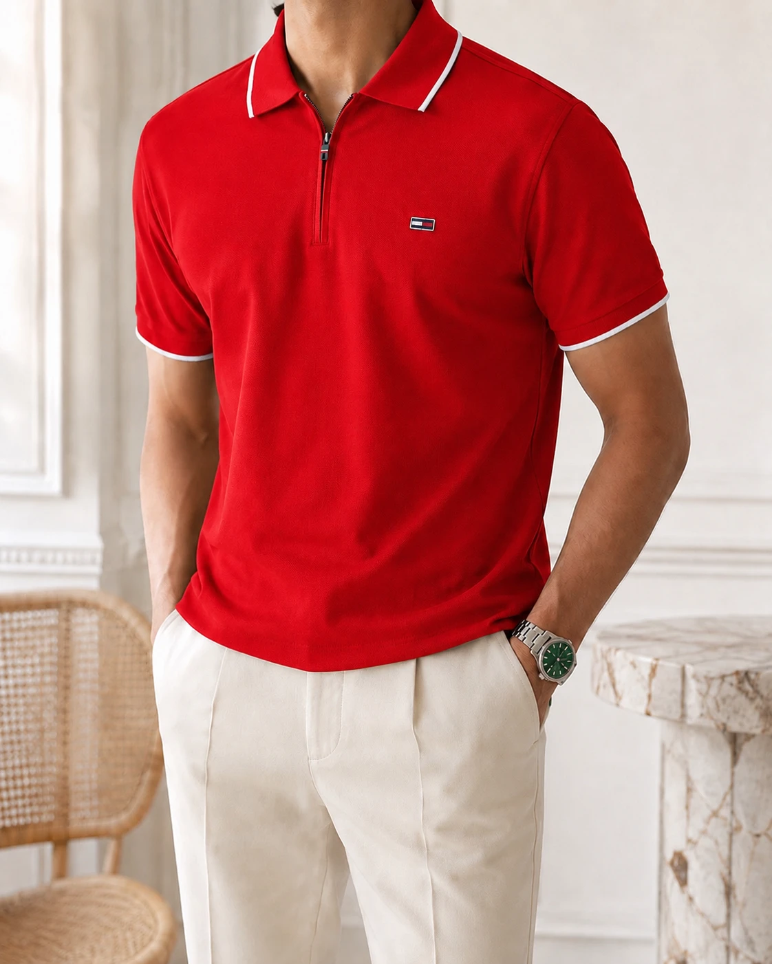 Polo shirt Tommy Demi Zip en coton piqué de Luxe Ref-PTH33N0-V
