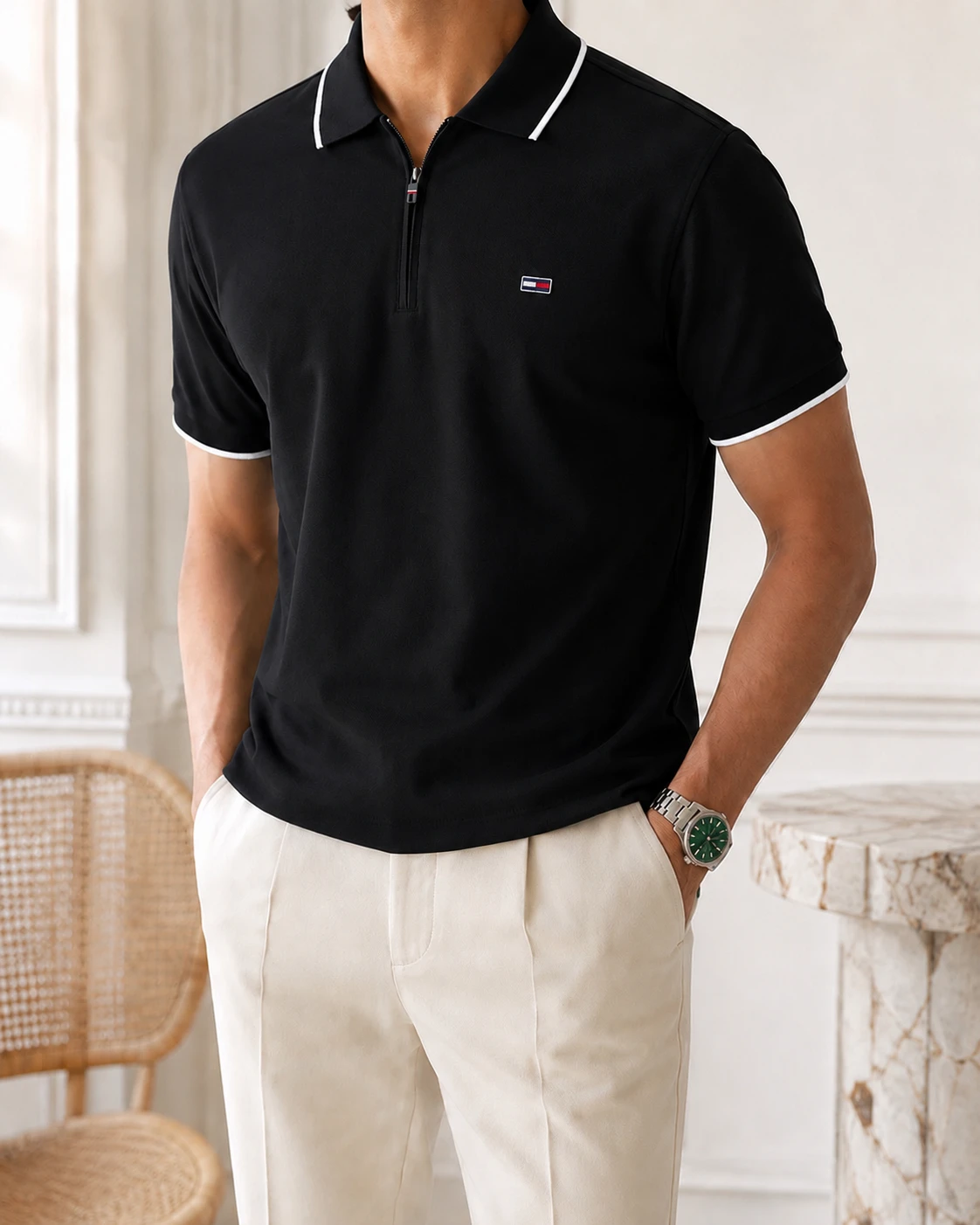 Polo shirt Tommy Demi Zip en coton piqué de Luxe Ref-PTH33N0-V