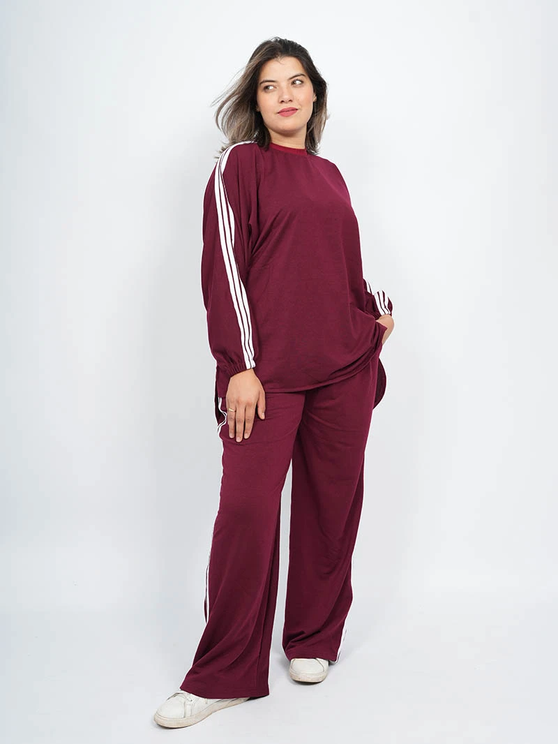 Ensemble sweat-shirt rayé à col rond et pantalon Baggy
