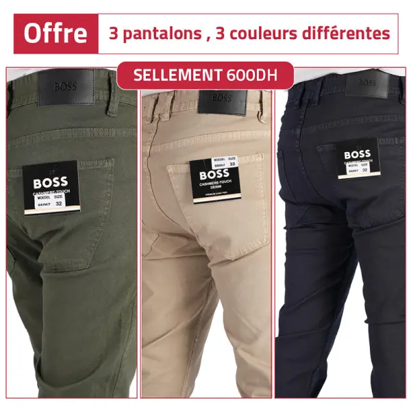 Pack de 3 Pantalons en toile piqué léger 100% coton Coupe Normal Ref-BP3661N9 ( Biege + Noir + Vert Royale )